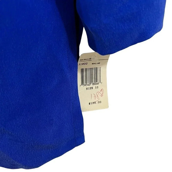 Shomi 100% Silk Blue Button Up Vintage Blouse Teal Green Trim NWT $198 Retro - Picture 5 of 9